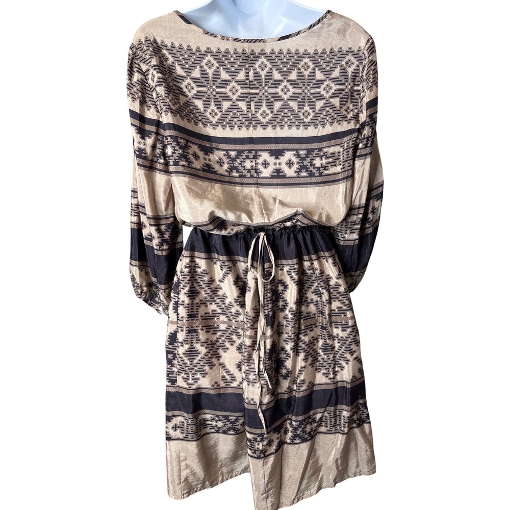 Peruvian Connection Tan Black Silk Blend Southwestern Dress 10 Boho Lightweight - Picture 2 of 11